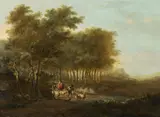 Christian Hilfgott Brand, Landscape with shepherds, oil on panel