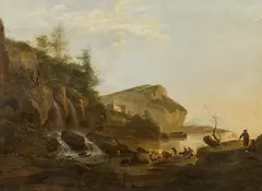 Adam Pynacker, River landscape with figure staffage, oil on canvas
