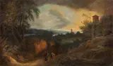 Landscape with travellers by Johann Christian Brand, oil on canvas, sold Jun 2020