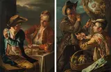 called Il Todeschini Giacomo Francesco Cipper, Street vendors and card players (counterparts), oil on canvas