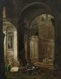 Ludvík Kohl, Library with scholars, oil on canvas, unframed