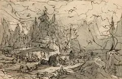 Friedrich Gauermann, Mountain hut in Berchtesgaden, india ink wash on paper