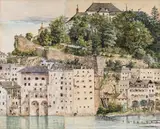 Jakob Alt, Salzburg, Innerer Stein and Capuchin Abbey, c. 1850, watercolour on paper