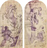 Hans Canon, Two studies for murals, 1885, pencil, watercolour on paper