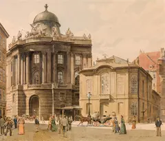 Franz Poledne, Old Burgtheater at Michaelerplatz in Vienna, c. 1900, watercolour on paper