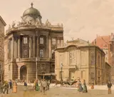 Franz Poledne, Old Burgtheater at Michaelerplatz in Vienna, c. 1900, watercolour on paper