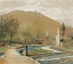 Rudolf Weber, View from Furth towards Göttweig Abbey, 1922, gouache on cardboard
