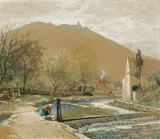 Rudolf Weber, View from Furth towards Göttweig Abbey, 1922, gouache on cardboard