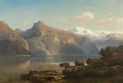 Franz Hengsbach, View across a mountain lake (Vierwaldstättersee?), 1851, oil on canvas
