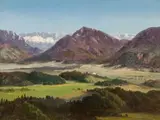 Markus Pernhart, Rosental with Ferlacherhorn and Hollenburg Castle, Koschuta mountain range in the background, c. 1852, oil on paper on canvas