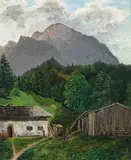 Anton Schiffer, Pasture landscape with a farmstead, oil on paper on canvas