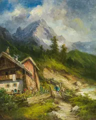 Georg Geyer, Farmstead near Saalfelden, Pinzgau, oil on canvas