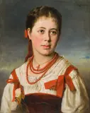 Ernst Lafite, Portrait of a girl with a coral necklace, 1884, oil on canvas
