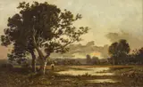 Léon Richet, Landscape with a pond near Fontainebleau, oil on canvas
