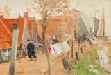 Ferdinand Schmutzer, Dutch fishing village, oil on panel