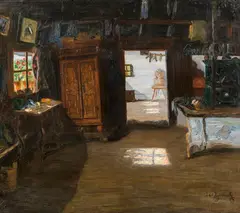Jakob Josef Koganowsky, Old farmhouse parlor, oil on canvas