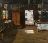 Jakob Josef Koganowsky, Old farmhouse parlor, oil on canvas
