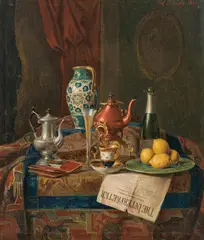 Josef Mansfeld, Still life of a champagne breakfast, 1884, oil on panel