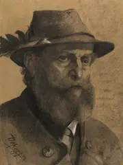 Franz Defregger, Potrait of a Tyrolean peasant, charcoal on paper on cardboard