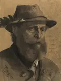 Franz Defregger, Potrait of a Tyrolean peasant, charcoal on paper on cardboard