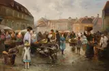 Emil Barbarini, Market in Krems, oil on panel