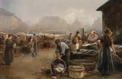 Emil Barbarini, Naschmarkt in Vienna, oil on panel