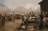 Emil Barbarini, Naschmarkt in Vienna, oil on panel