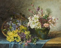 Paula Wildhack, Still life with primroses, liverworts and Christmas roses, 1910, oil on canvas