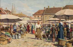Hans Hamza, Market in Wiener Neustadt, oil on panel