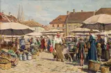 Hans Hamza, Market in Wiener Neustadt, oil on panel