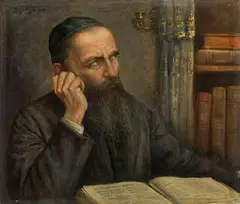 Marcin Gottlieb, Jewish scholar in his study, 1917, oil on cardboard