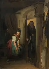 Theodor Pixis, Monk surprising a girl, oil on canvas
