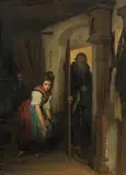 Theodor Pixis, Monk surprising a girl, oil on canvas