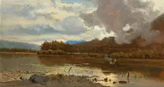 Eugen Jettel, Lakeside landscape, oil on panel