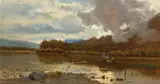 Eugen Jettel, Lakeside landscape, oil on panel