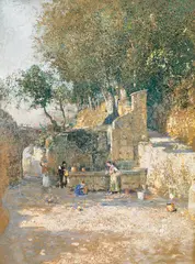 Robert Russ, Well near Voscol at Lake Garda, c. 1910, mixed media on cardboard