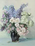 Elise Kinzel, Flower still life with roses, oil on cardboard