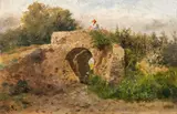 Anton Schrodl, Bridge in Hungary, oil on canvas on cardboard