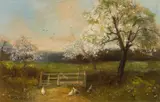 Paul Unbereit, Landscape in spring with flowering trees, oil on canvas