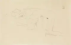 Gustav Klimt, Kneeling nude facing left, 1904, black chalk on paper