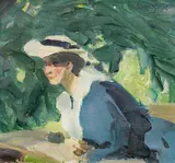 Hans Josef Weber Tyrol, Lady in the park, c. 1910, oil on canvas, backed on cardboard