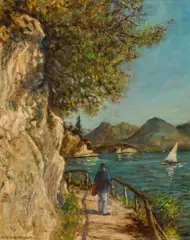 Adolf Helmberger, Mailman on the Fürbergweg, Wolfgangsee, oil on cardboard