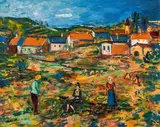 Ernst Huber, Red landscape, oil on canvas