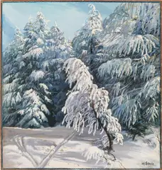 Max von Esterle, Winter landscape with trees in Kitzbühel, 1946, gouache on paper
