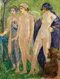Johann Victor Krämer, Three nymphs and a satyr, 1921, oil on canvas