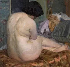 Hugo von Bouvard, Seated female nude in an interior, 1913, oil on canvas