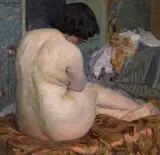 Hugo von Bouvard, Seated female nude in an interior, 1913, oil on canvas