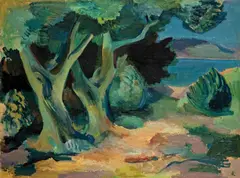 Bay in Croatia by Karl Hauk, c. 1930, oil on cardboard, sold Mar 2020