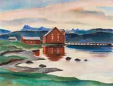 Ernst Nepo, The red house in Soerfeld, 1940, watercolour on paper