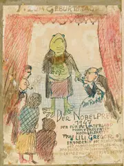 The Nobel Price by Oskar Laske, 1947, India ink and coloured pencil on paper, mounted onto thicker paper, offered Mar 2020